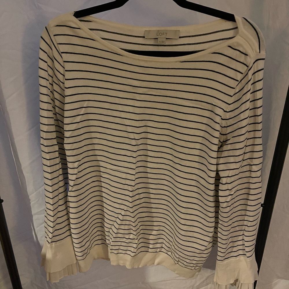 LOFT Black and Cream Striped Top - Picture 1 of 3